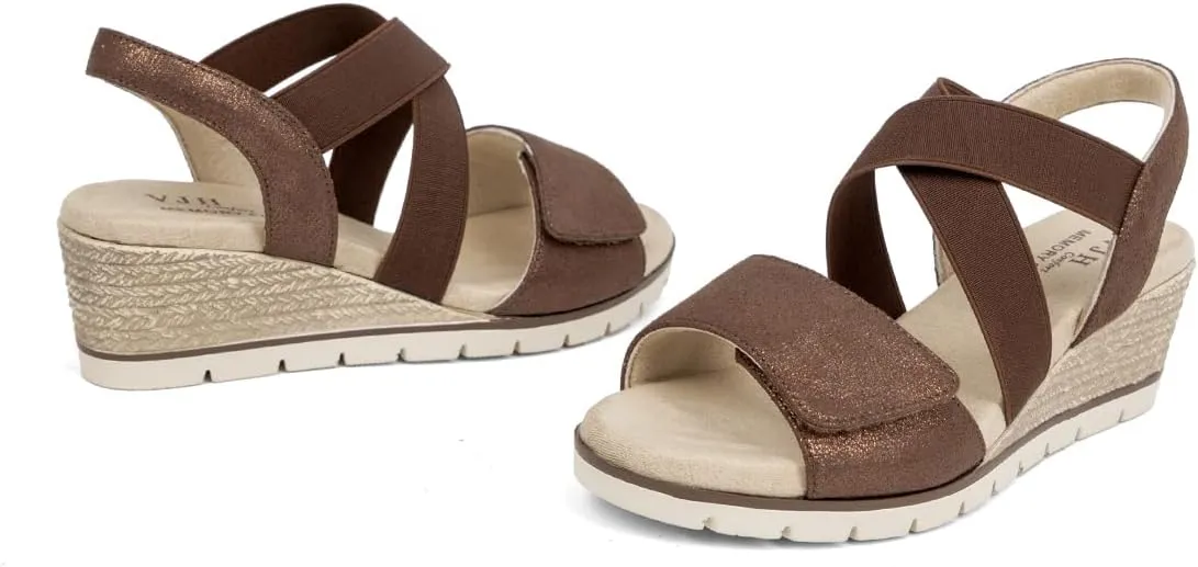 VJH confort Women's Wedge Sandals Stretchy Strap Slip-on Comfortable Causal Summer Shoe