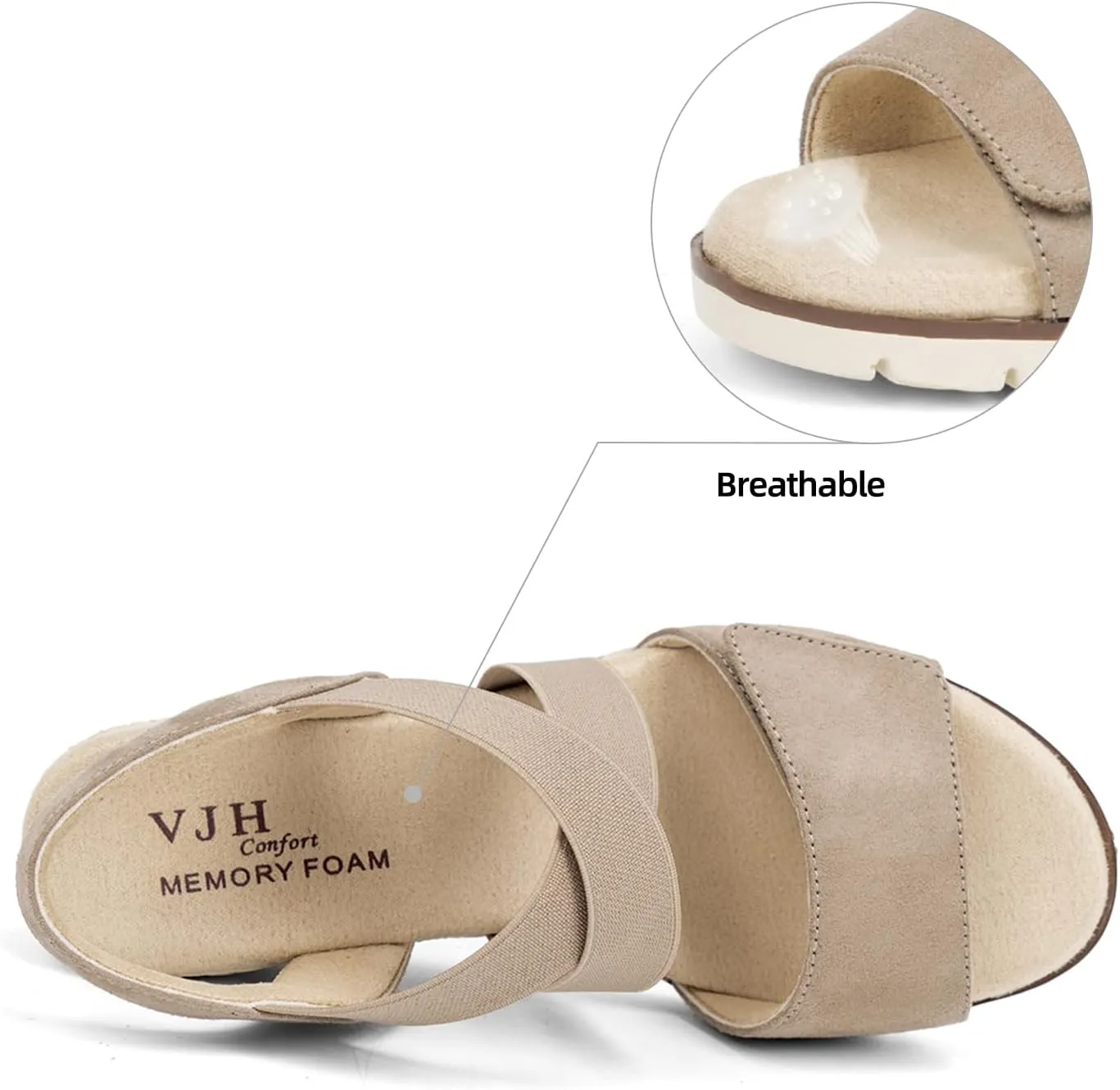 VJH confort Women's Wedge Sandals Stretchy Strap Slip-on Comfortable Causal Summer Shoe