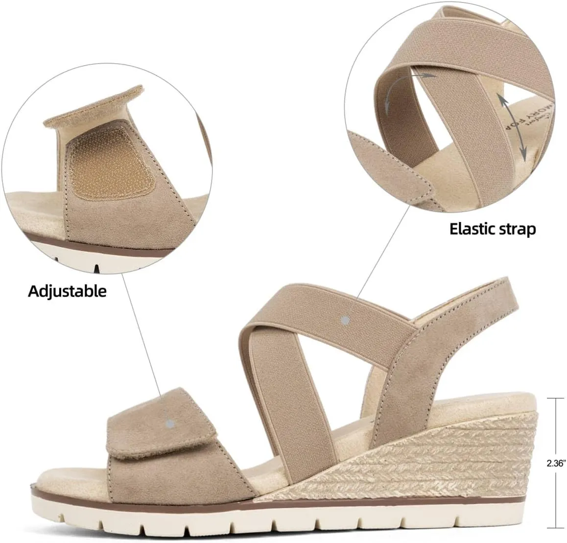VJH confort Women's Wedge Sandals Stretchy Strap Slip-on Comfortable Causal Summer Shoe