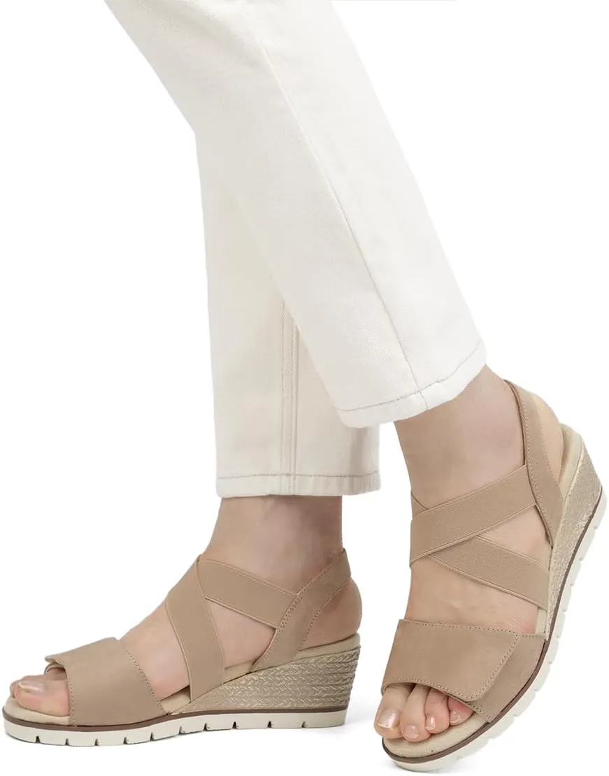 VJH confort Women's Wedge Sandals Stretchy Strap Slip-on Comfortable Causal Summer Shoe