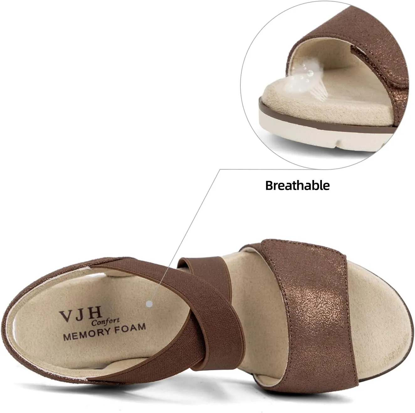 VJH confort Women's Wedge Sandals Stretchy Strap Slip-on Comfortable Causal Summer Shoe