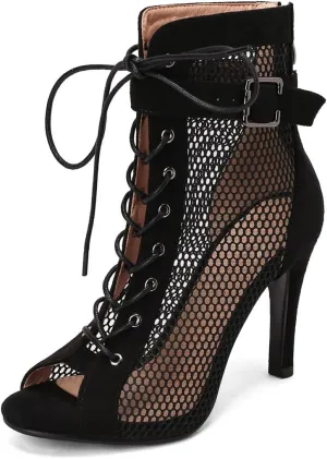 VOKLIN Women's Peep Toe Stilettos High Heel Sandals Fashion Sexy Lace Up Zip Dress Pump Ankle Booties Shoes