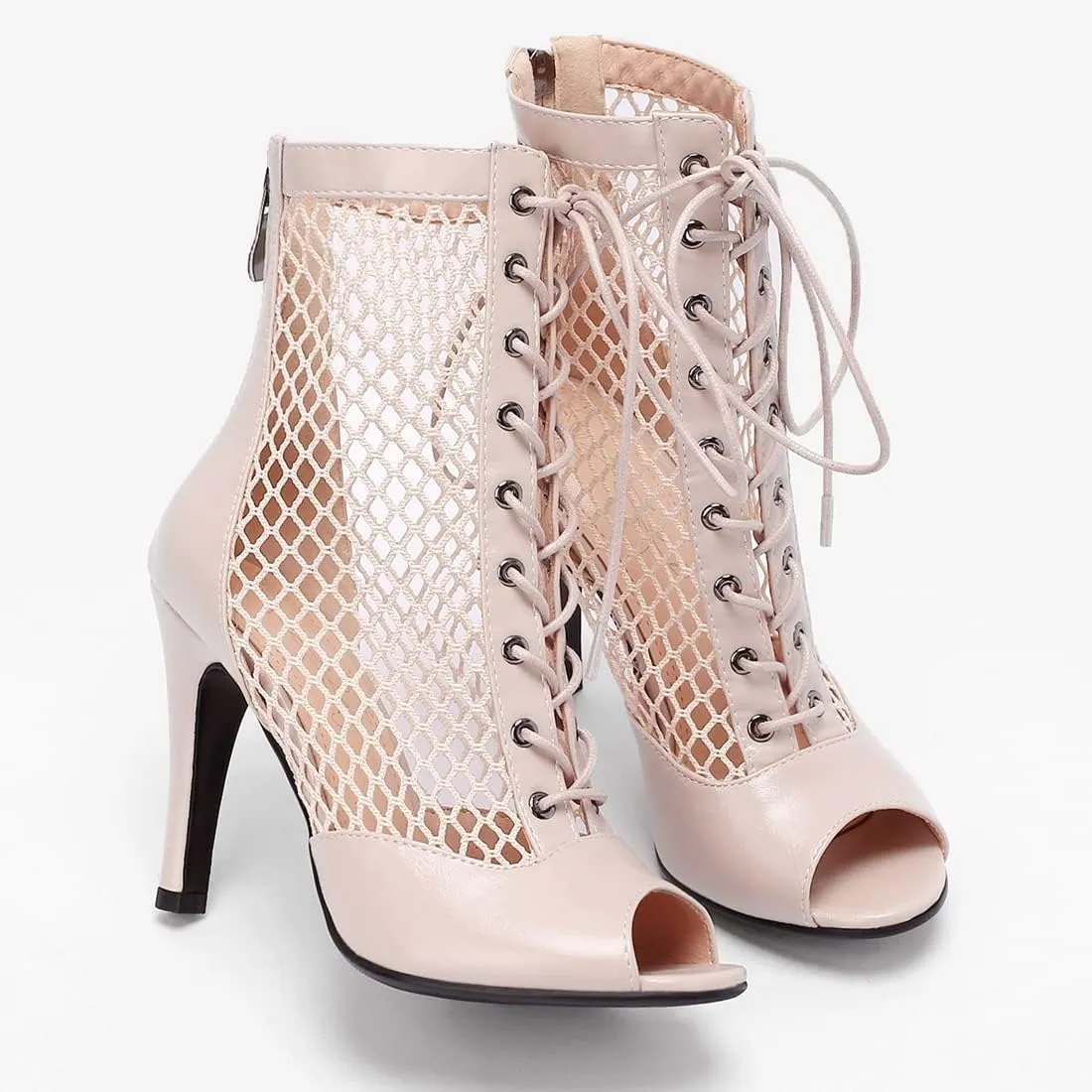 VOKLIN Women's Peep Toe Stilettos High Heel Sandals Fashion Sexy Lace Up Zip Dress Pump Shoes Ankle Booties