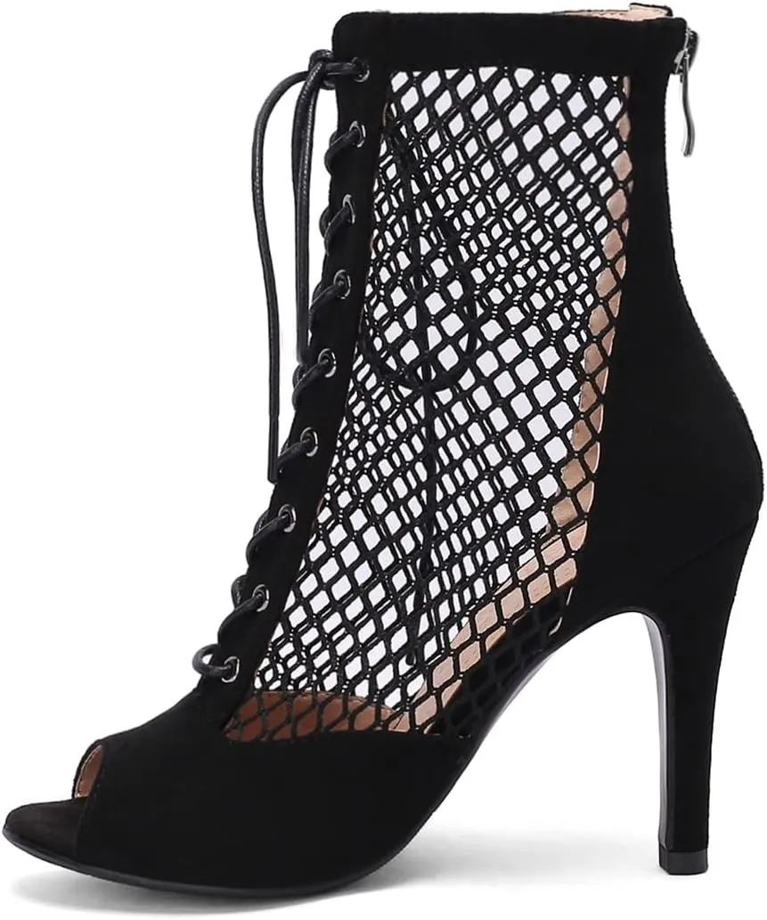 VOKLIN Women's Peep Toe Stilettos High Heel Sandals Fashion Sexy Lace Up Zip Dress Pump Shoes Ankle Booties