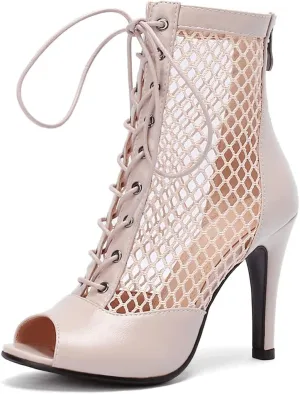 VOKLIN Women's Peep Toe Stilettos High Heel Sandals Fashion Sexy Lace Up Zip Dress Pump Shoes Ankle Booties