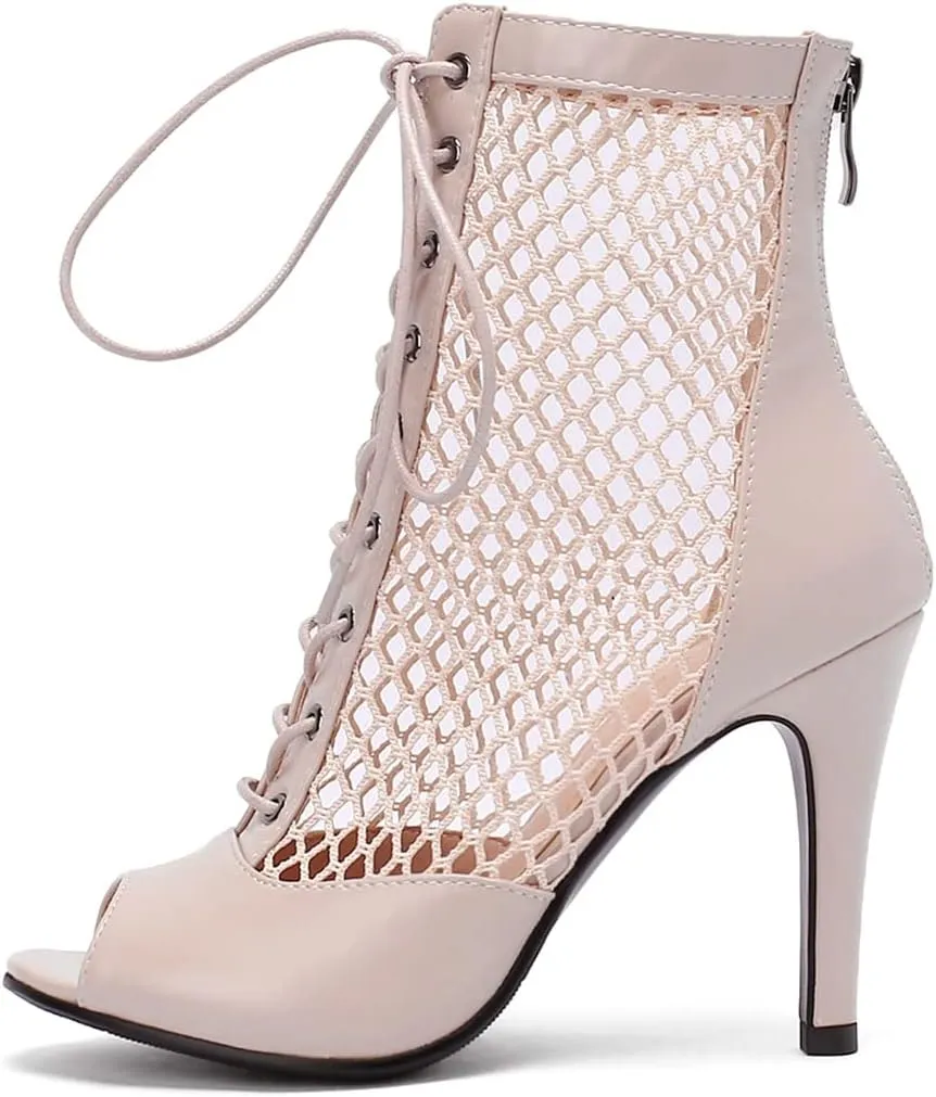 VOKLIN Women's Peep Toe Stilettos High Heel Sandals Fashion Sexy Lace Up Zip Dress Pump Shoes Ankle Booties