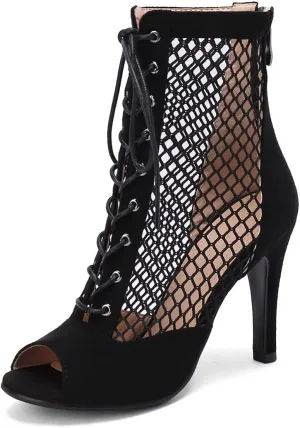VOKLIN Women's Peep Toe Stilettos High Heel Sandals Fashion Sexy Lace Up Zip Dress Pump Shoes Ankle Booties