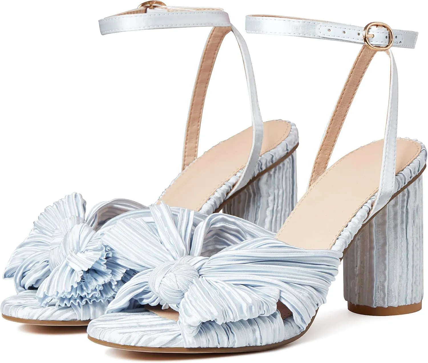VOMIRA Bow Heels for Women Pleated Bowknot Heeled Sandals Summer Open Toe Ankle Buckle Strap Bridal Wedding Sandals