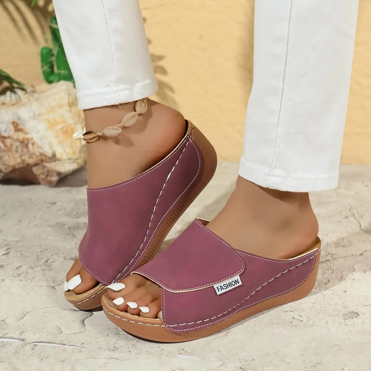 Wedge Sandals for Women Arch Support Platform Slides 2025 Slip on Casual Open Toe Wide Band Walking Shoe