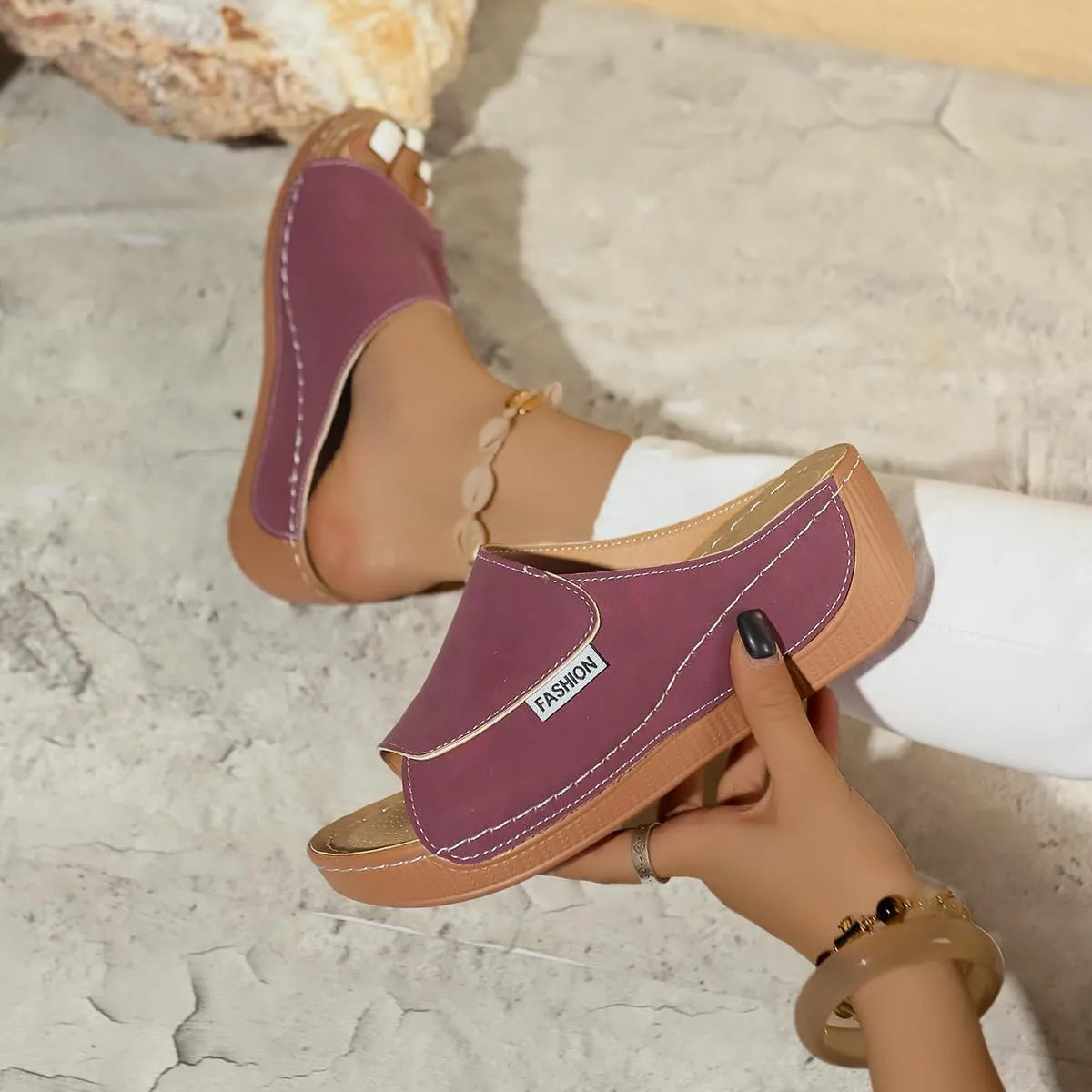 Wedge Sandals for Women Arch Support Platform Slides 2025 Slip on Casual Open Toe Wide Band Walking Shoe