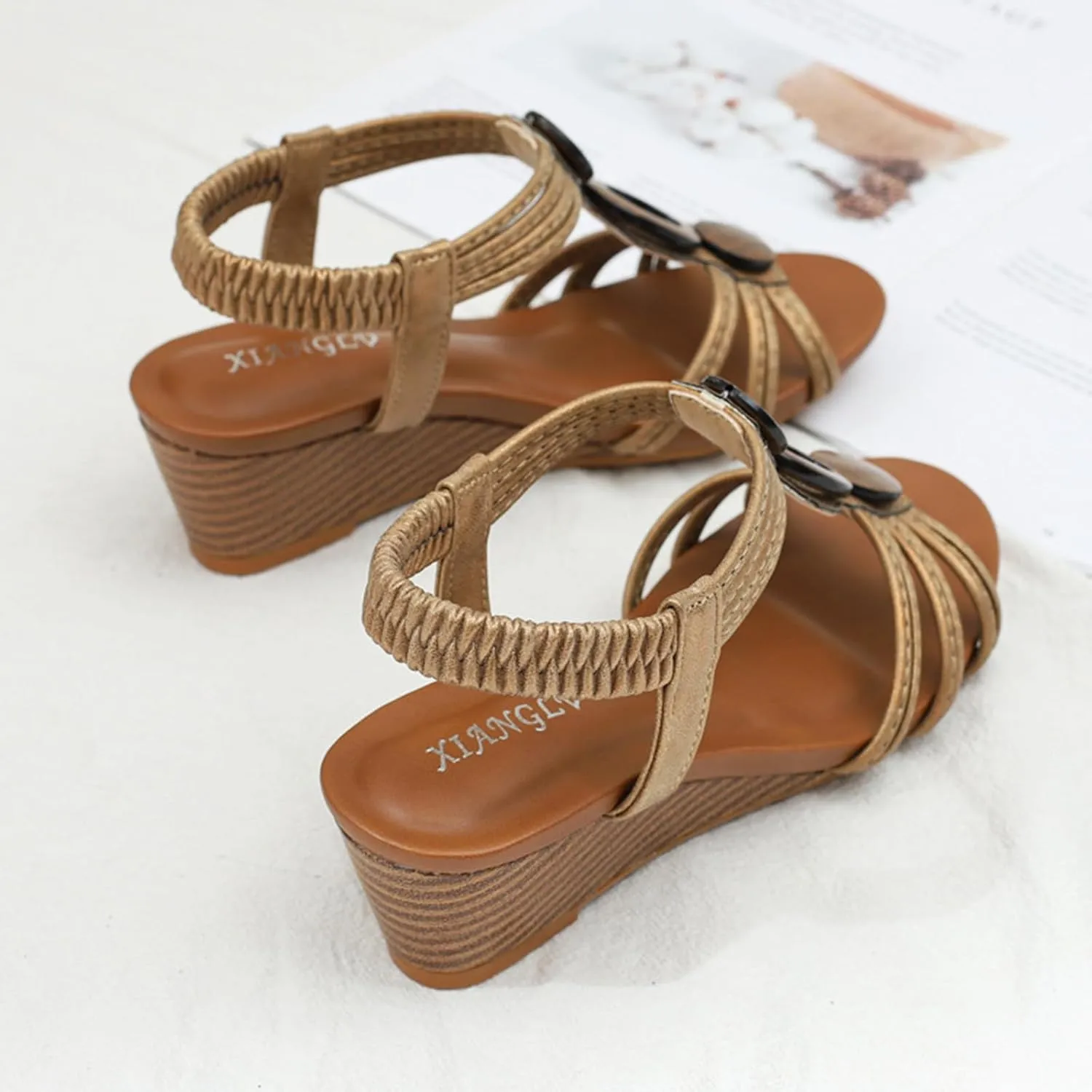 Wedge Sandals for Women Dressy Open Toe Comfy Casual Summer High Heel Platform Breathable Beach Bohemia Roman Low Zipper Back Dress Wedges Wide Width Dressy, Buckle Ankle Strap Sandals