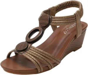 Wedge Sandals for Women Dressy Open Toe Comfy Casual Summer High Heel Platform Breathable Beach Bohemia Roman Low Zipper Back Dress Wedges Wide Width Dressy, Buckle Ankle Strap Sandals