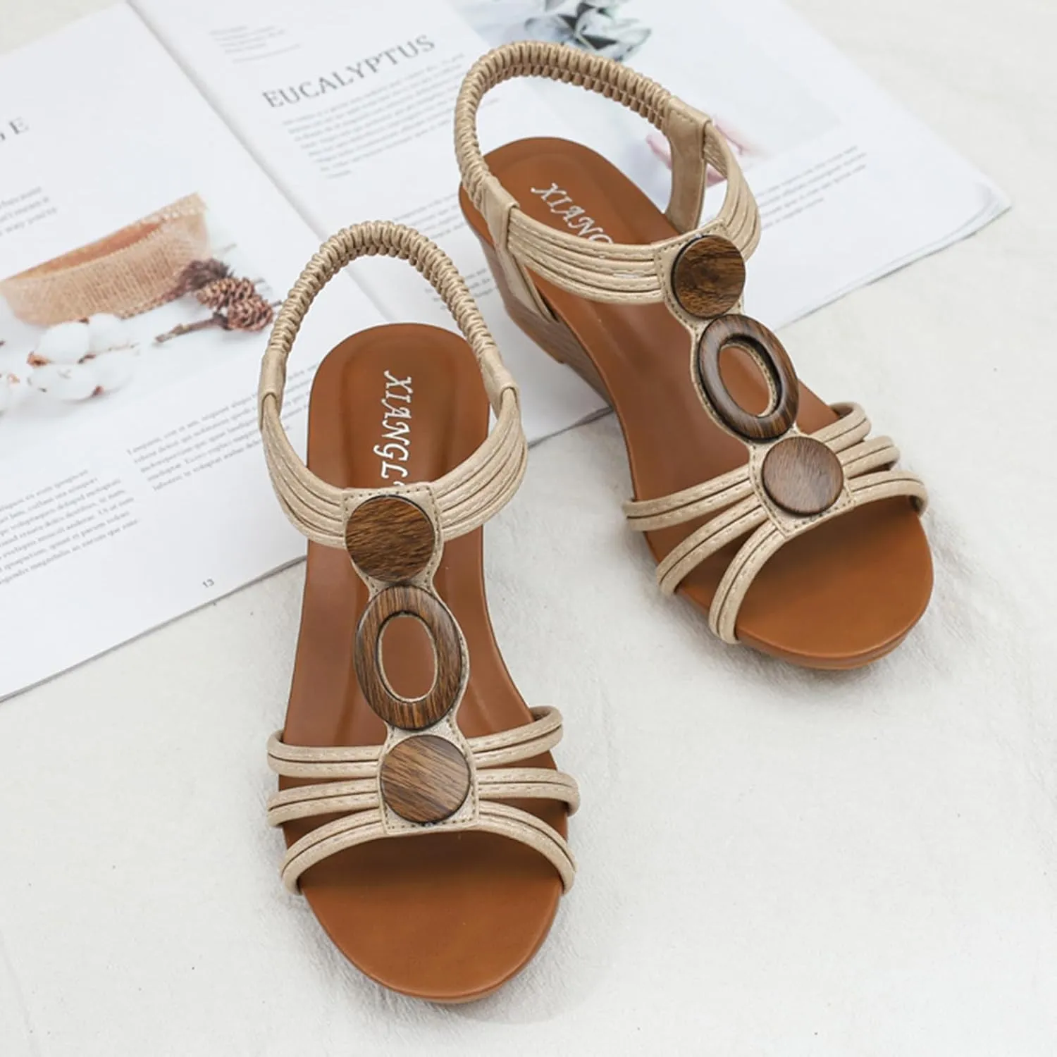 Wedge Sandals for Women Dressy Open Toe Comfy Casual Summer High Heel Platform Breathable Beach Bohemia Roman Low Zipper Back Dress Wedges Wide Width Dressy, Buckle Ankle Strap Sandals