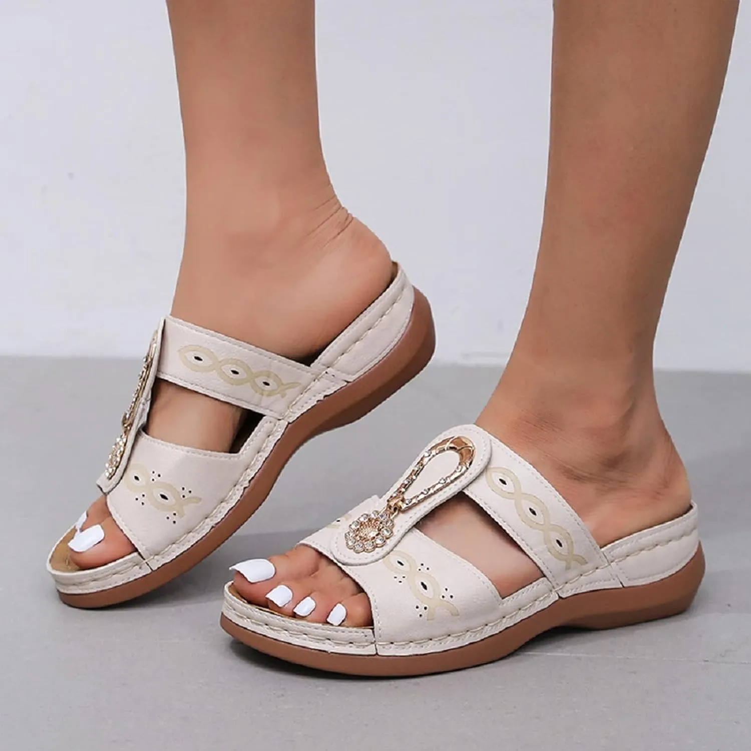 Wedge Sandals for Women Dressy Summer Arch Support Orthopedic Non Slip Comfortable Walking Slides Beach Shoes Sandal Open Toe Wide On Low Slippers Breathable Comfort Wear Sandals