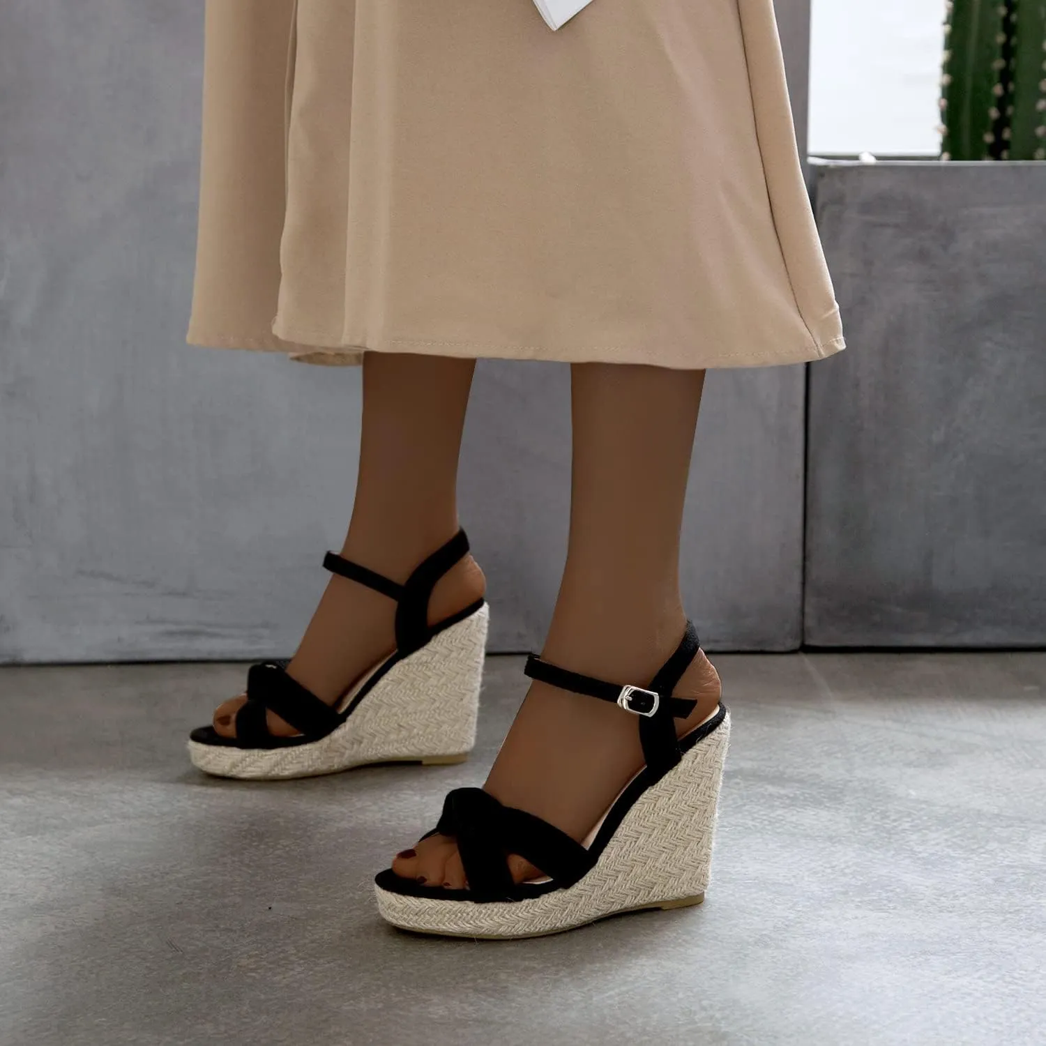 Wedge Sandals for Women Dressy Summer Platform Espadrille Strappy Casual Braided Heels, Comfortable Open Toe Ankle Strap Wedges Stylish Platform Espadrille Sandals