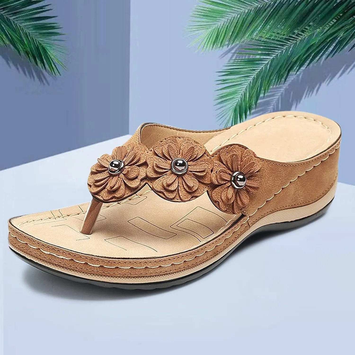 Wedge Sandals for Women Orthopedic Sandals with Arch Support Casual Walking Thong Sandals Open Toe Flip Flops