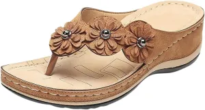 Wedge Sandals for Women Orthopedic Sandals with Arch Support Casual Walking Thong Sandals Open Toe Flip Flops