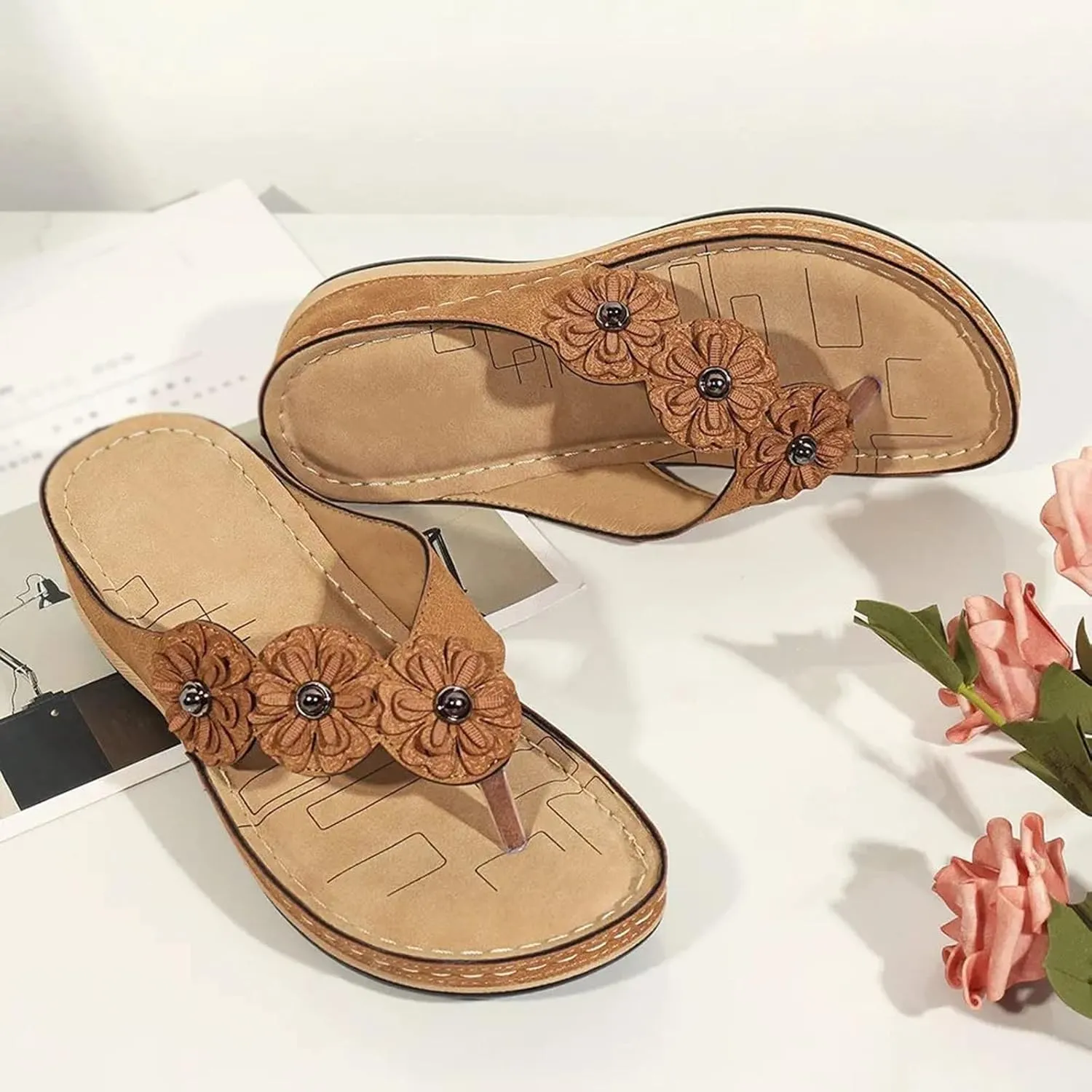 Wedge Sandals for Women Orthopedic Sandals with Arch Support Casual Walking Thong Sandals Open Toe Flip Flops