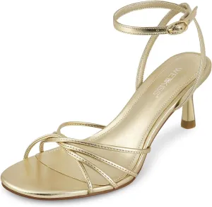 wetkiss Womens Sandals Round Open Toe Kitten Heels Adjustable Ankle Strap Low Heels Heeled Sandals for Women Summer Dress Shoes