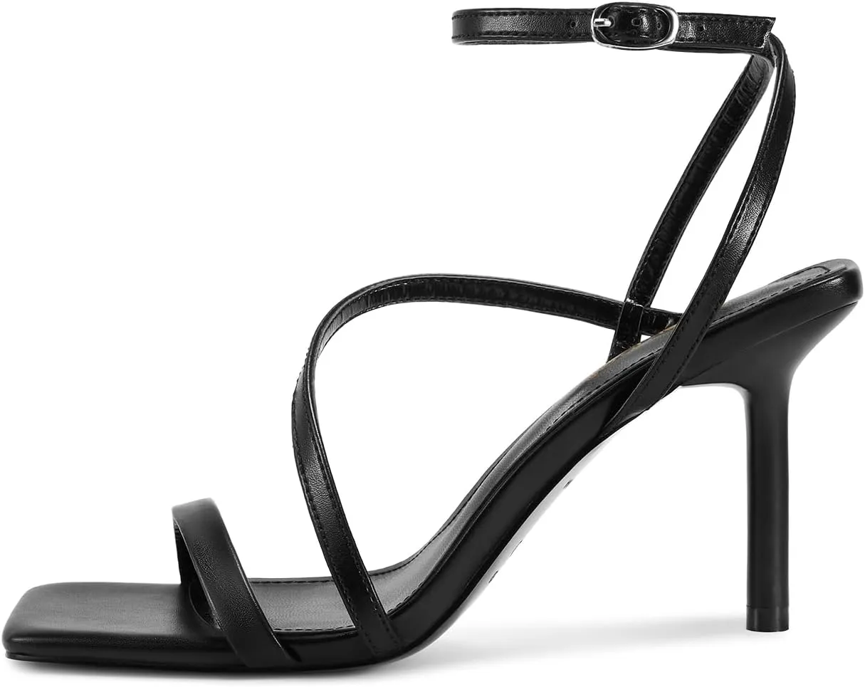 wetkiss Womens Sandals Square Toe Strappy Heels Ankle Strap Sexy Stiletto High Heel for Women Summer Dress Shoes Wedding
