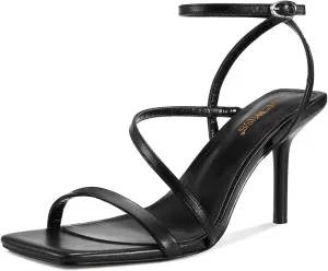 wetkiss Womens Sandals Square Toe Strappy Heels Ankle Strap Sexy Stiletto High Heel for Women Summer Dress Shoes Wedding