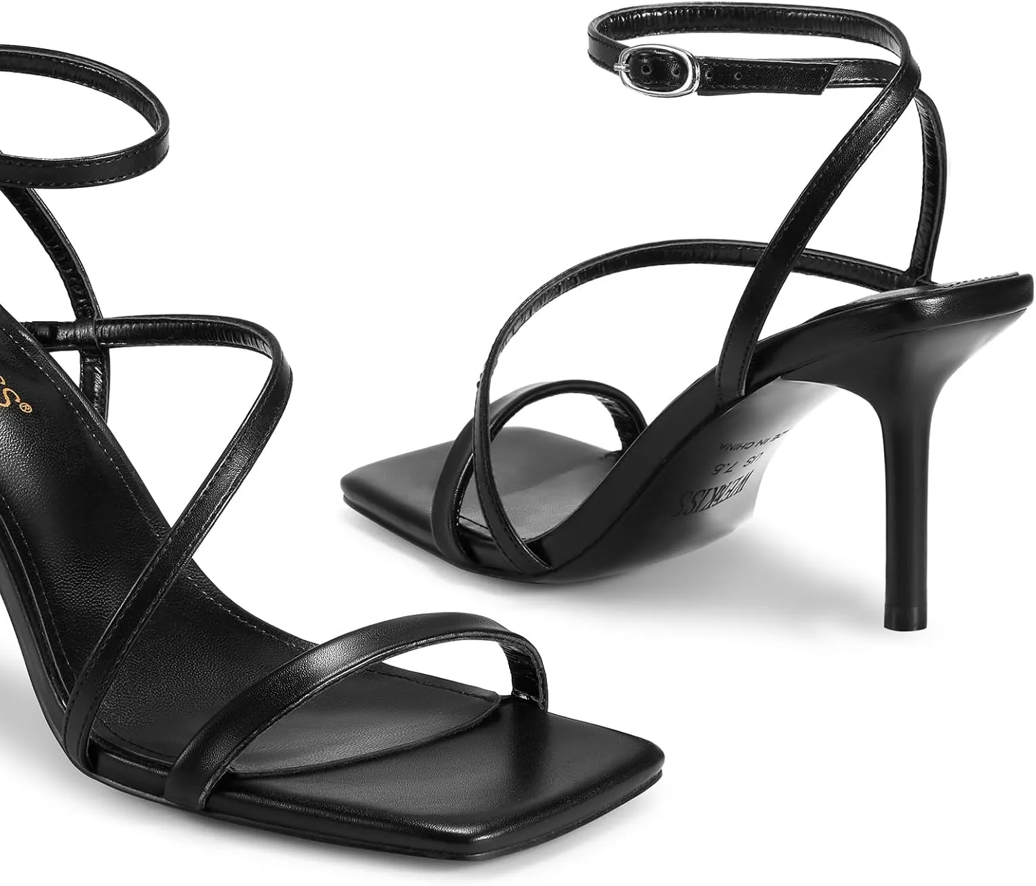wetkiss Womens Sandals Square Toe Strappy Heels Ankle Strap Sexy Stiletto High Heel for Women Summer Dress Shoes Wedding
