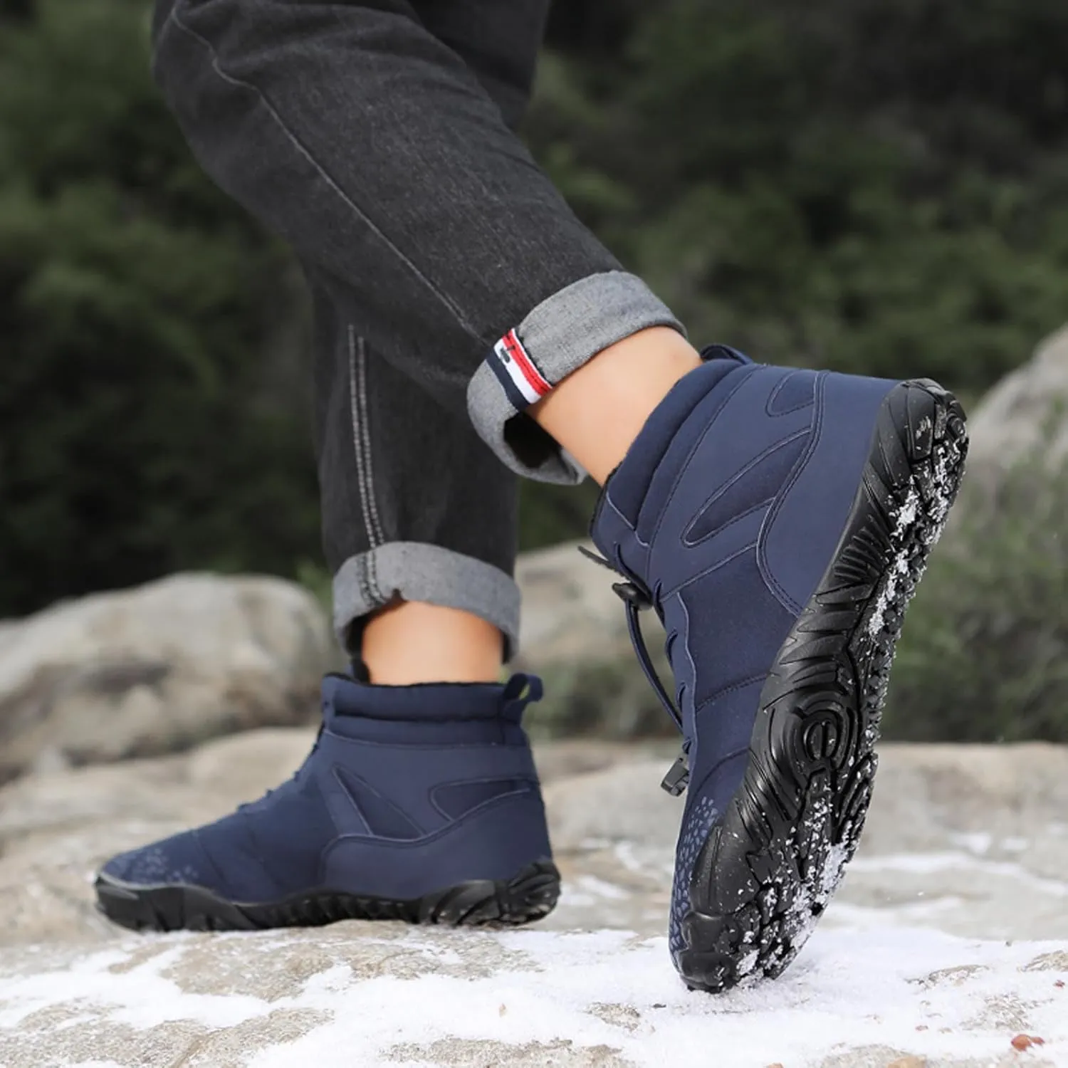 Winter Barefoot Shoes Mens Wide Toe Box Trail Runner Womens Minimalist Zero Drop Sole Walking Shoes Casual Hiking Cotton Boots Sneakers