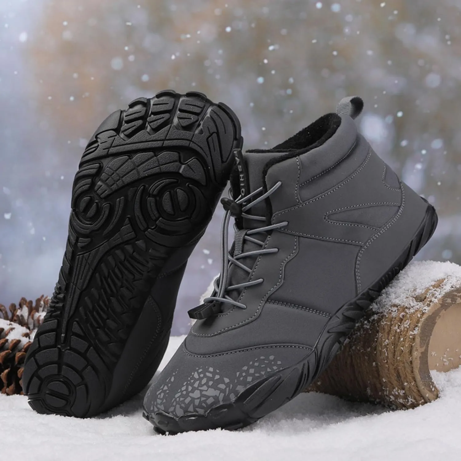 Winter Barefoot Shoes Mens Wide Toe Box Trail Runner Womens Minimalist Zero Drop Sole Walking Shoes Casual Hiking Cotton Boots Sneakers