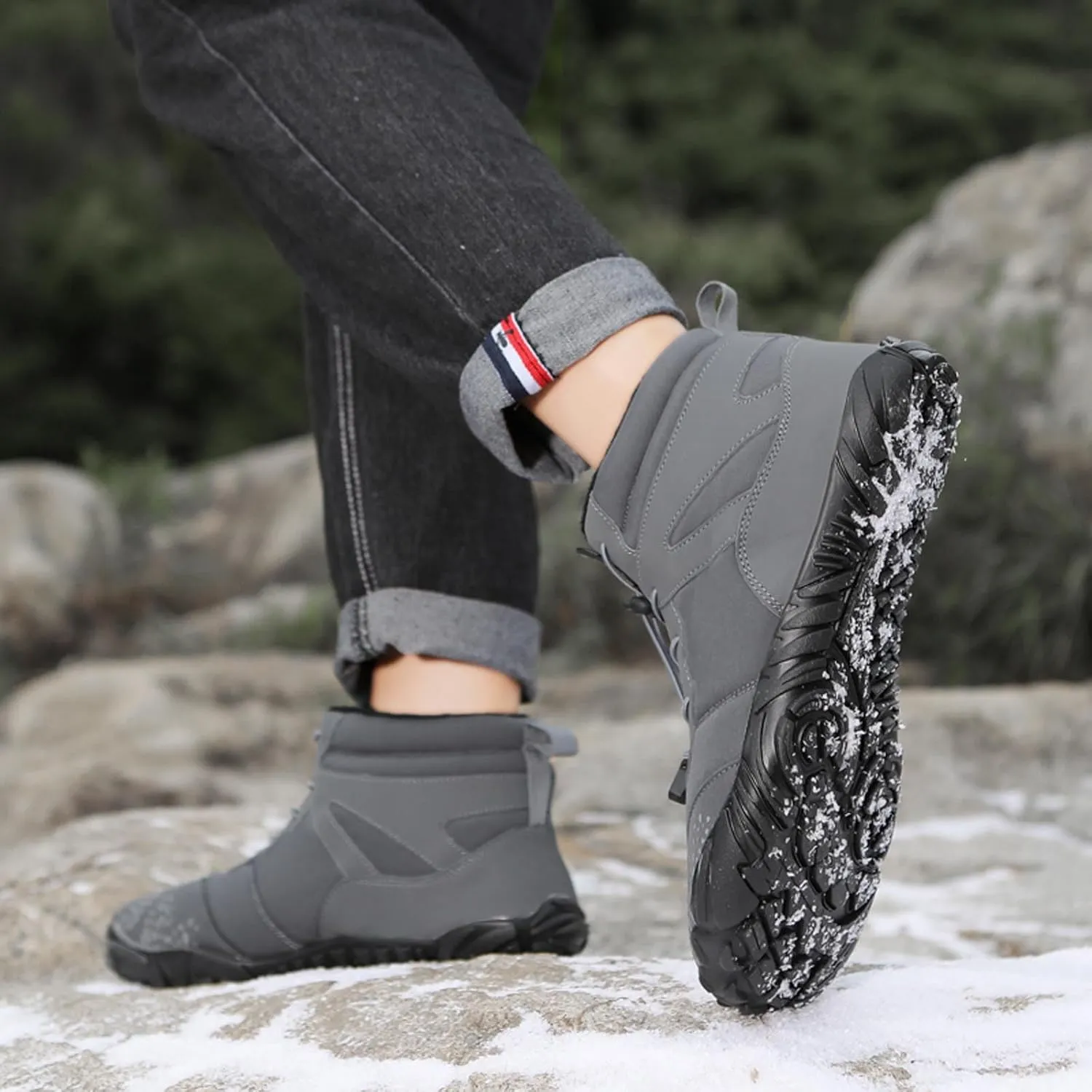 Winter Barefoot Shoes Mens Wide Toe Box Trail Runner Womens Minimalist Zero Drop Sole Walking Shoes Casual Hiking Cotton Boots Sneakers