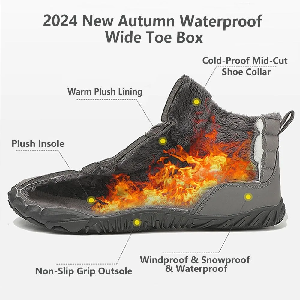 Winter Men'S Women'S Barefoot Shoes, Hiking Barefoot Winter Boots, Zero Drop Sole Trail Running Shoes Wide Toe Shoes