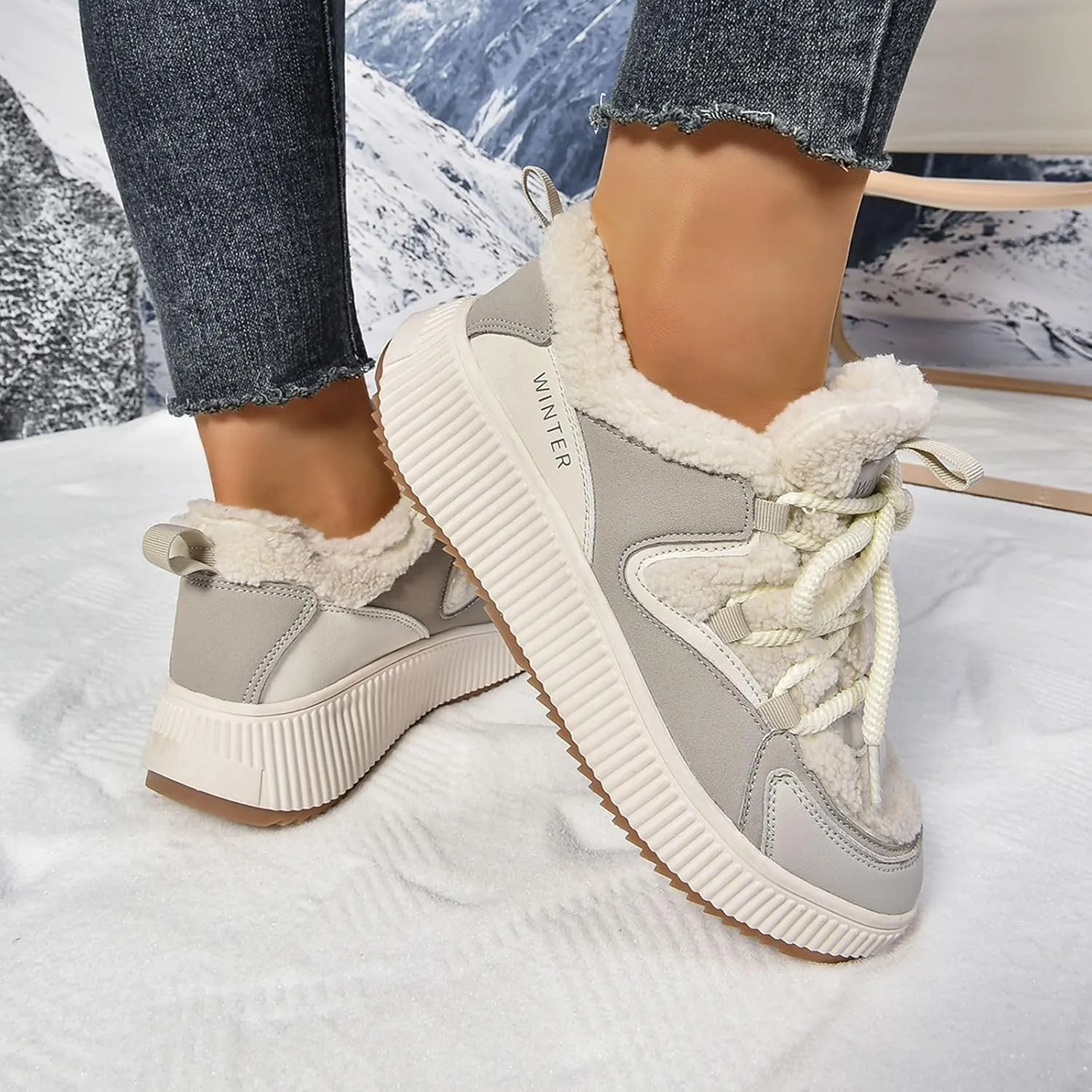Winter Shoes for Women Ankle Boots Snow Boots Platform Luxurious Chunky Sneakers Fully Fur Lined Outdoor Sneakers