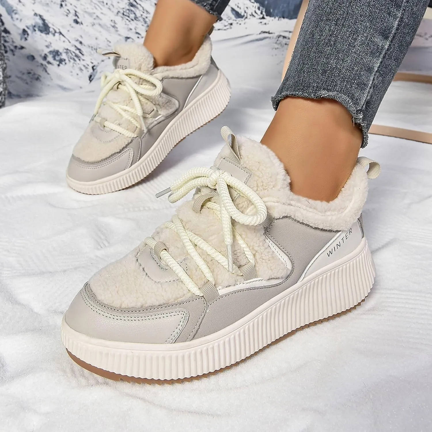 Winter Shoes for Women Ankle Boots Snow Boots Platform Luxurious Chunky Sneakers Fully Fur Lined Outdoor Sneakers