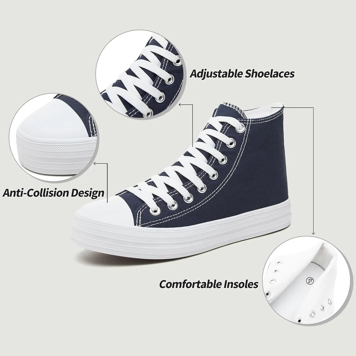 Witwatia Womens Classic High Top Canvas Shoes Fashion White Tennis Shoes Lace Up Casual Walking Sneakers for Women