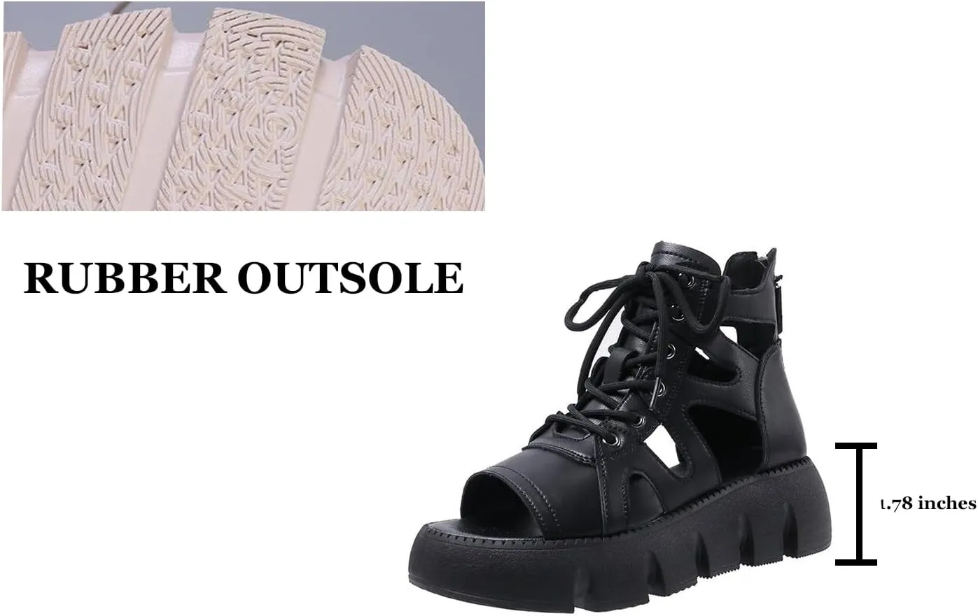 Women Fashion Leather Platform Gladiator Sandals with Back Zipper Lace Up Comfort Slip On High-Top Open Toe Cutout Boot Sandals Lug Sole Wedge Heel Roman Beach Sandals