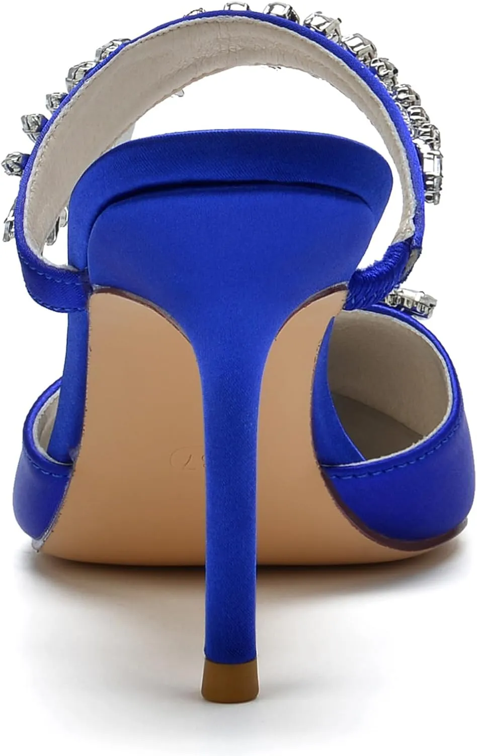 Women Heeled Mules Rhinestone Strappy Pointed Toe Summer Sandals Stiletto Heels Slip-On Wedding Dress Shoes Pumps
