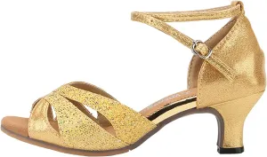 Women Latin Dance Shoes Satin Suede Sole Ballroom Salsa Tango Professional Performance Practice Dressy Fashion Dance Shoes