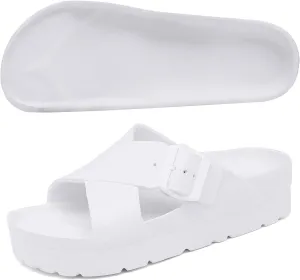 Women Platform Sandals with Arch Support, Adjustable Double Buckle Slide for Woman, Summer Vacation Sandal for Beach,Garden,Pool,Easy Street, Sandalias de Plataforma Para Mujer