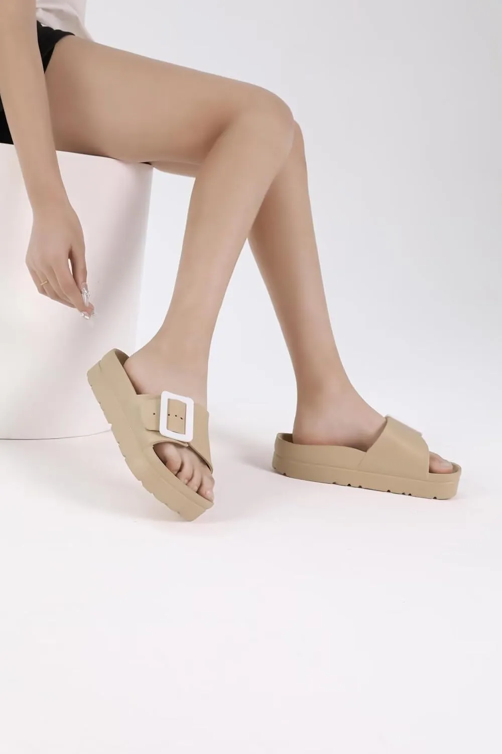Women Platform Sandals with Arch Support, Adjustable Double Buckle Slide for Woman, Summer Vacation Sandal for Beach,Garden,Pool,Easy Street, Sandalias de Plataforma Para Mujer