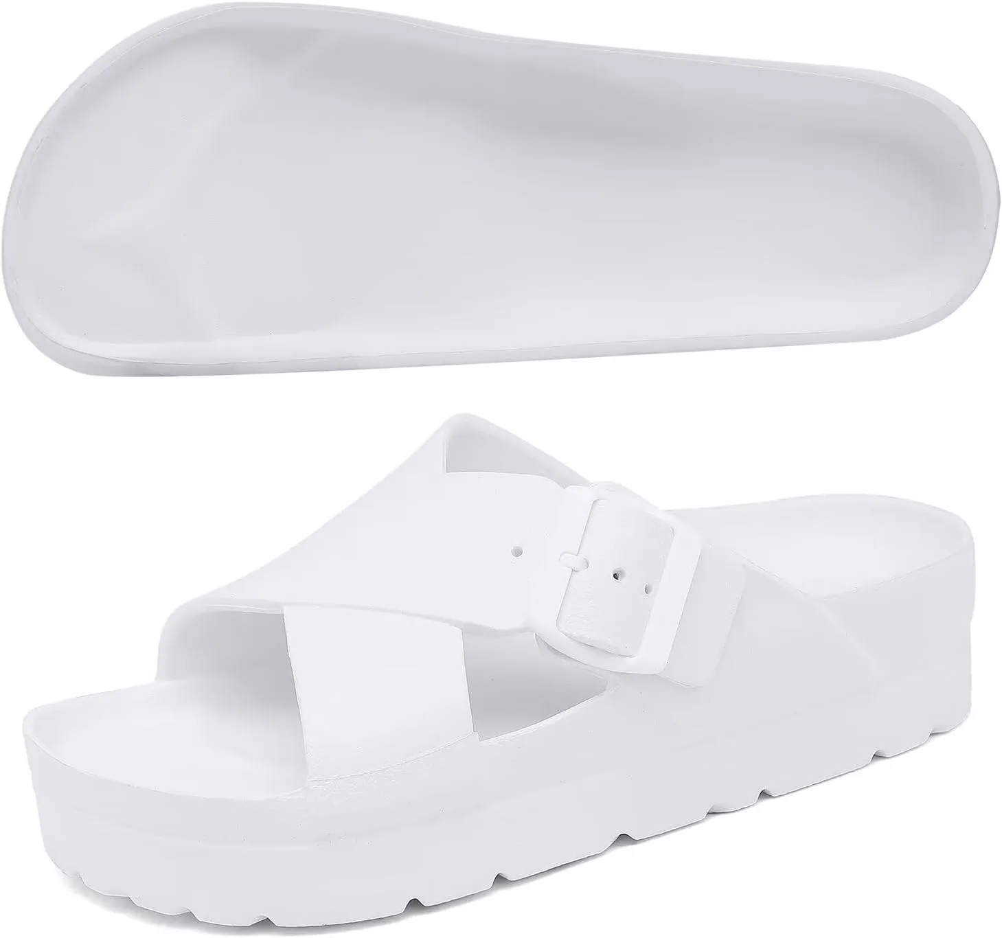 Women Platform Sandals with Arch Support, Adjustable Double Buckle Slide for Woman, Summer Vacation Sandal for Beach,Garden,Pool,Easy Street, Sandalias de Plataforma Para Mujer