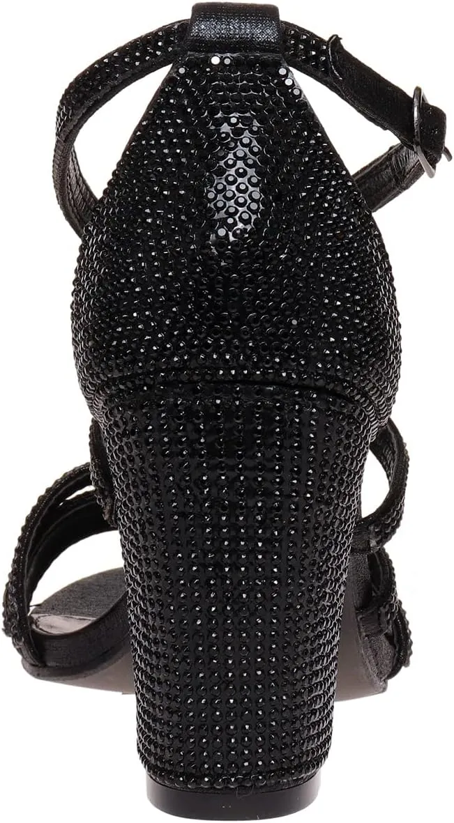 Women Rhinestone Ankle Strap Chunky Heel Sandals