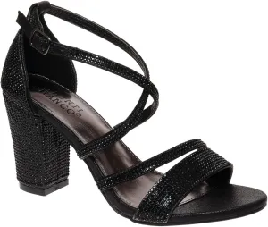 Women Rhinestone Ankle Strap Chunky Heel Sandals