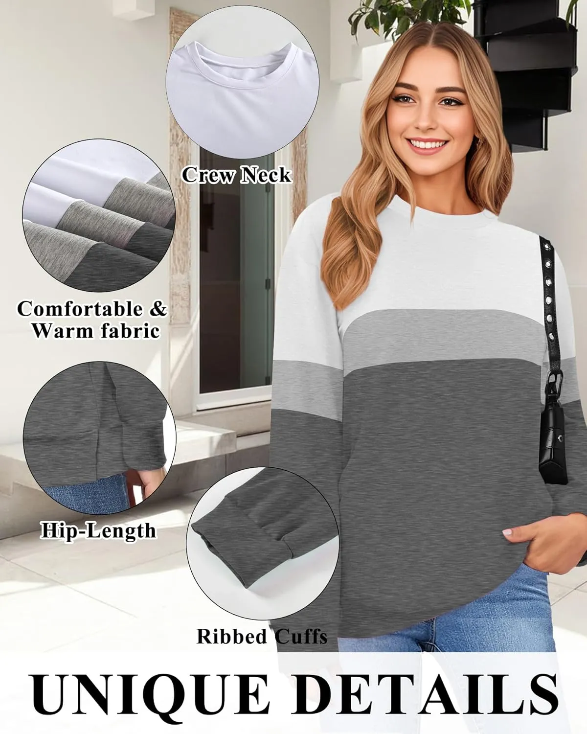 Women Sweatshirt, Casual Crewneck Sweatshirts for Women Loose Fit Long Sleeve Pullover Tops Cute Soft Shirt
