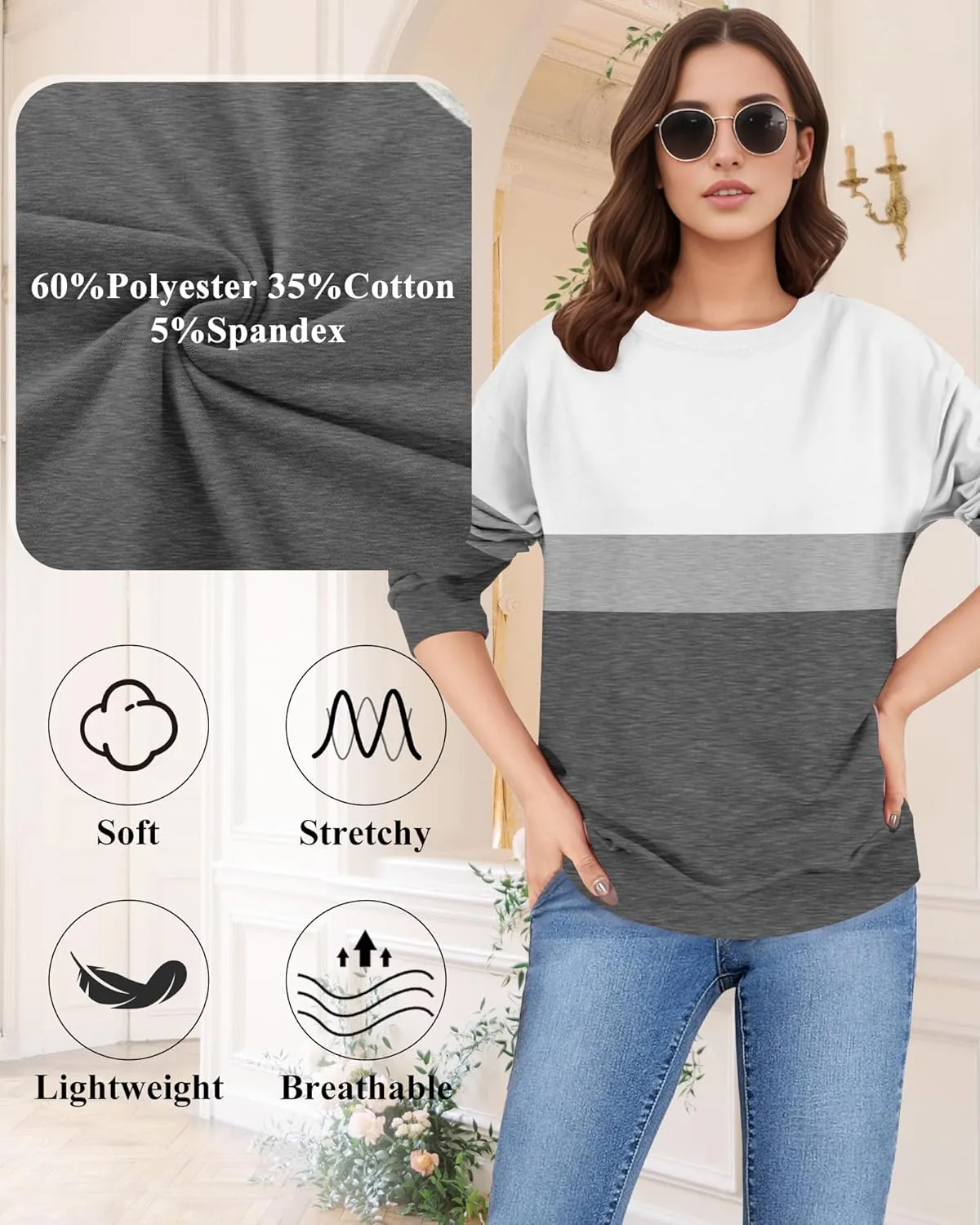 Women Sweatshirt, Casual Crewneck Sweatshirts for Women Loose Fit Long Sleeve Pullover Tops Cute Soft Shirt