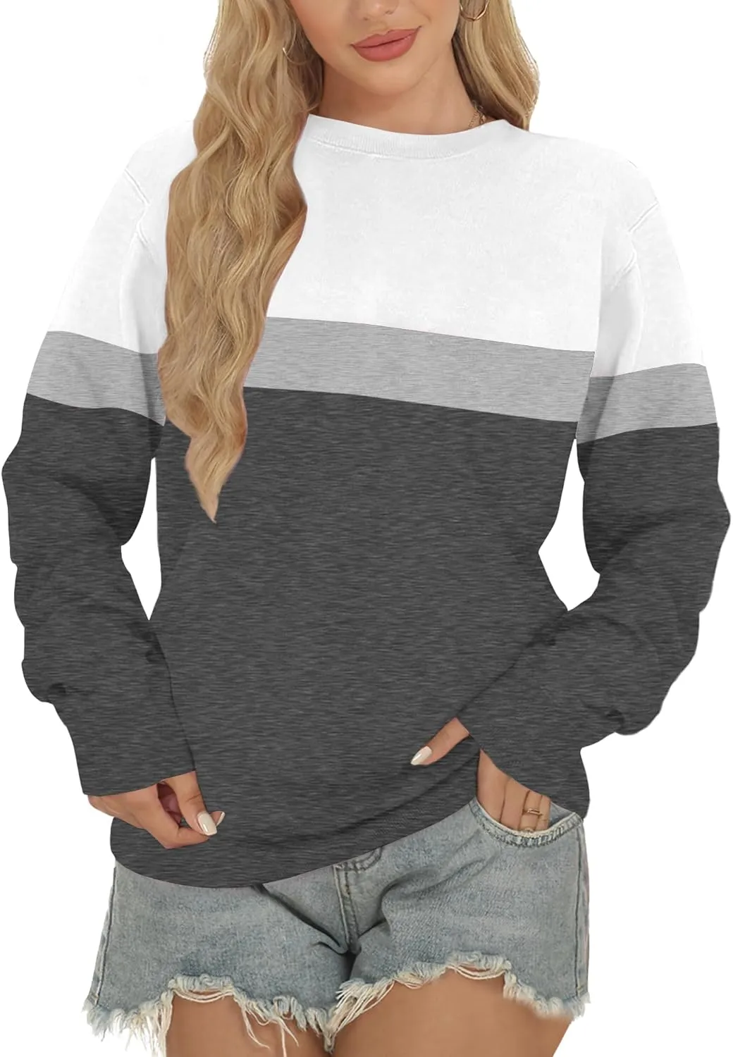 Women Sweatshirt, Casual Crewneck Sweatshirts for Women Loose Fit Long Sleeve Pullover Tops Cute Soft Shirt