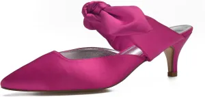 Women Wedding High Heels Satin Closed Toe Ribbon Tie Ballet Pumps Pointed Toe Wedding Bridal Party Dress Pumps Heeled Mules Strappy Slip on Dressy Wedding Bridal Sandals