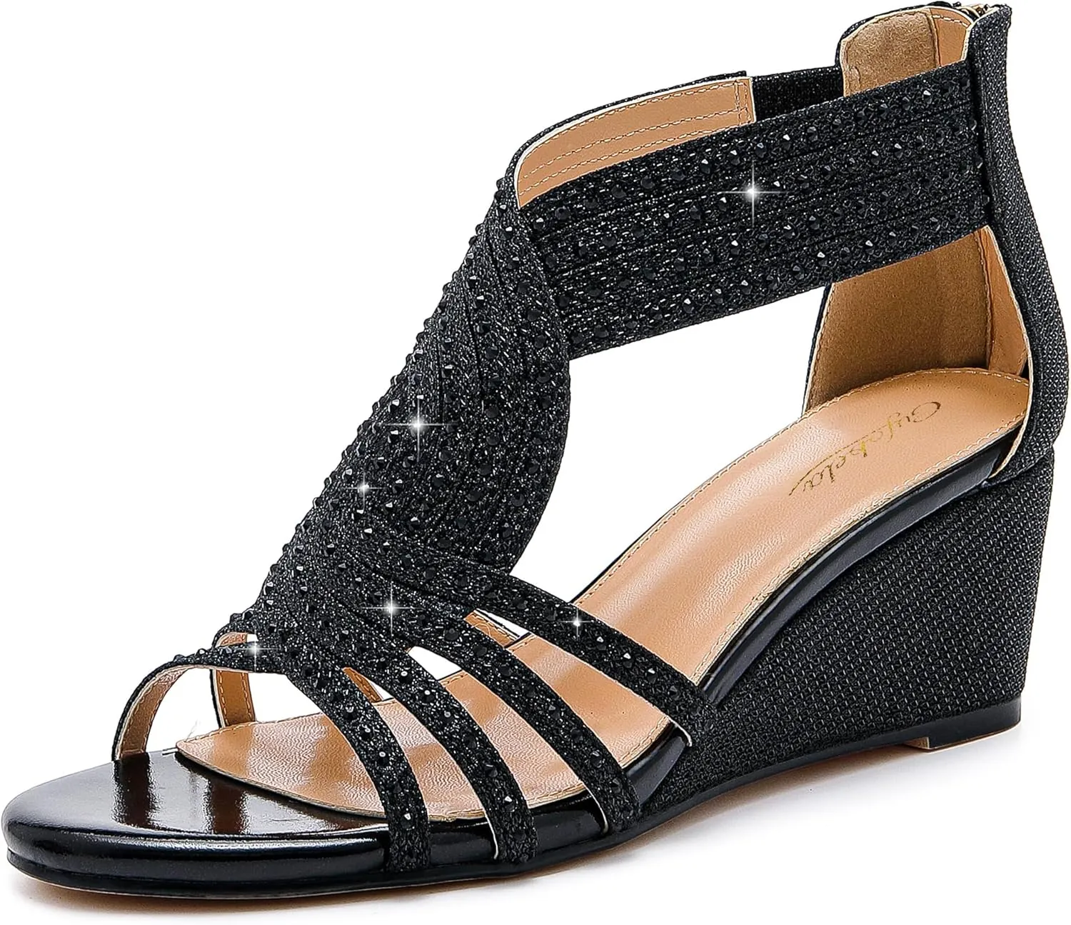 Women Wedge Sandals Sparkly Rhinestone Open Toe Fashion Dressy Sandals Evening Wedding Prom Shoes