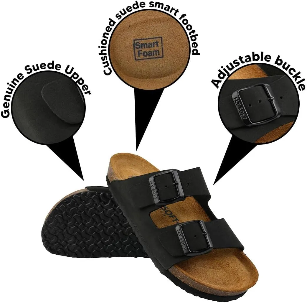 Women's 100% Genuine Leather Sandals - Comfortable Smart Foam Footbed, Slip-On Slides for Summer Wear, Adjustable Fit and Durable Non-Slip Sole
