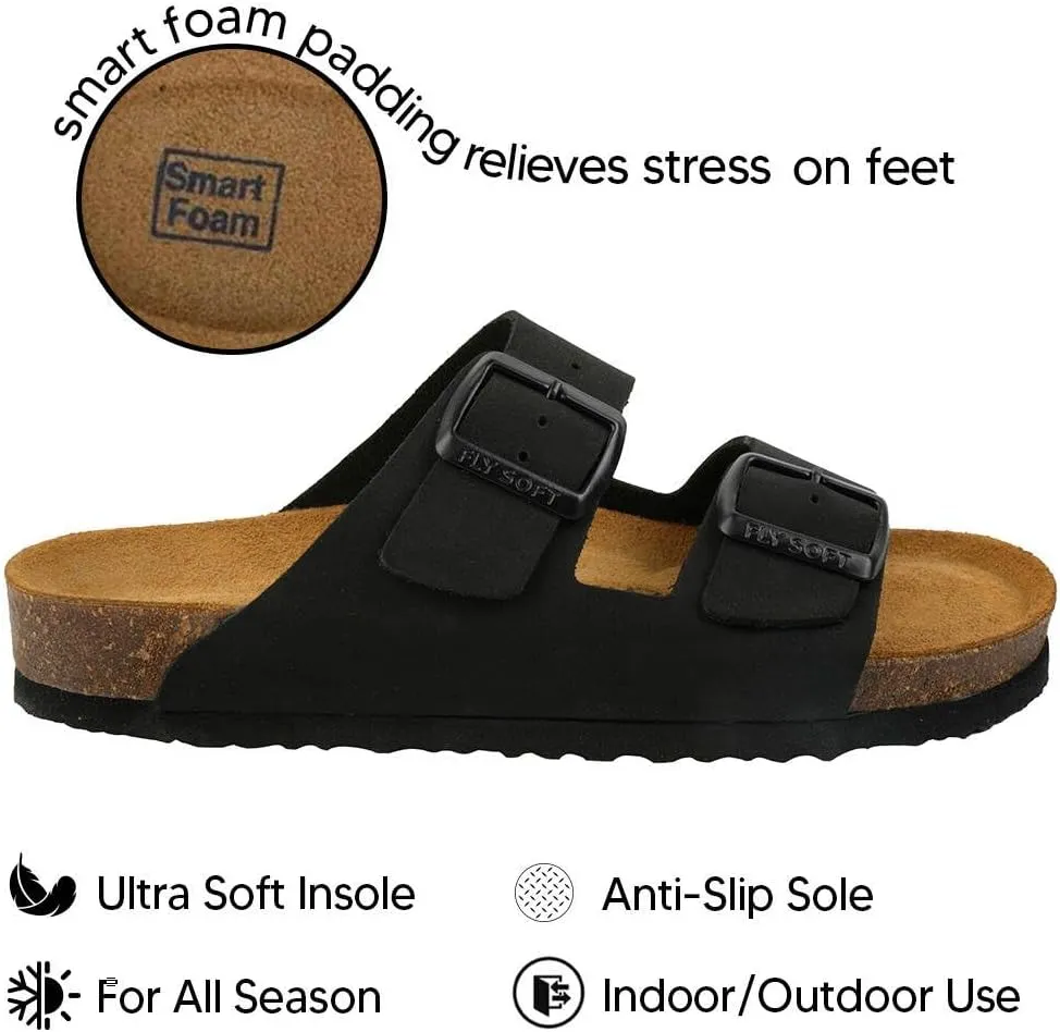 Women's 100% Genuine Leather Sandals - Comfortable Smart Foam Footbed, Slip-On Slides for Summer Wear, Adjustable Fit and Durable Non-Slip Sole