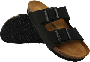 Women's 100% Genuine Leather Sandals - Comfortable Smart Foam Footbed, Slip-On Slides for Summer Wear, Adjustable Fit and Durable Non-Slip Sole