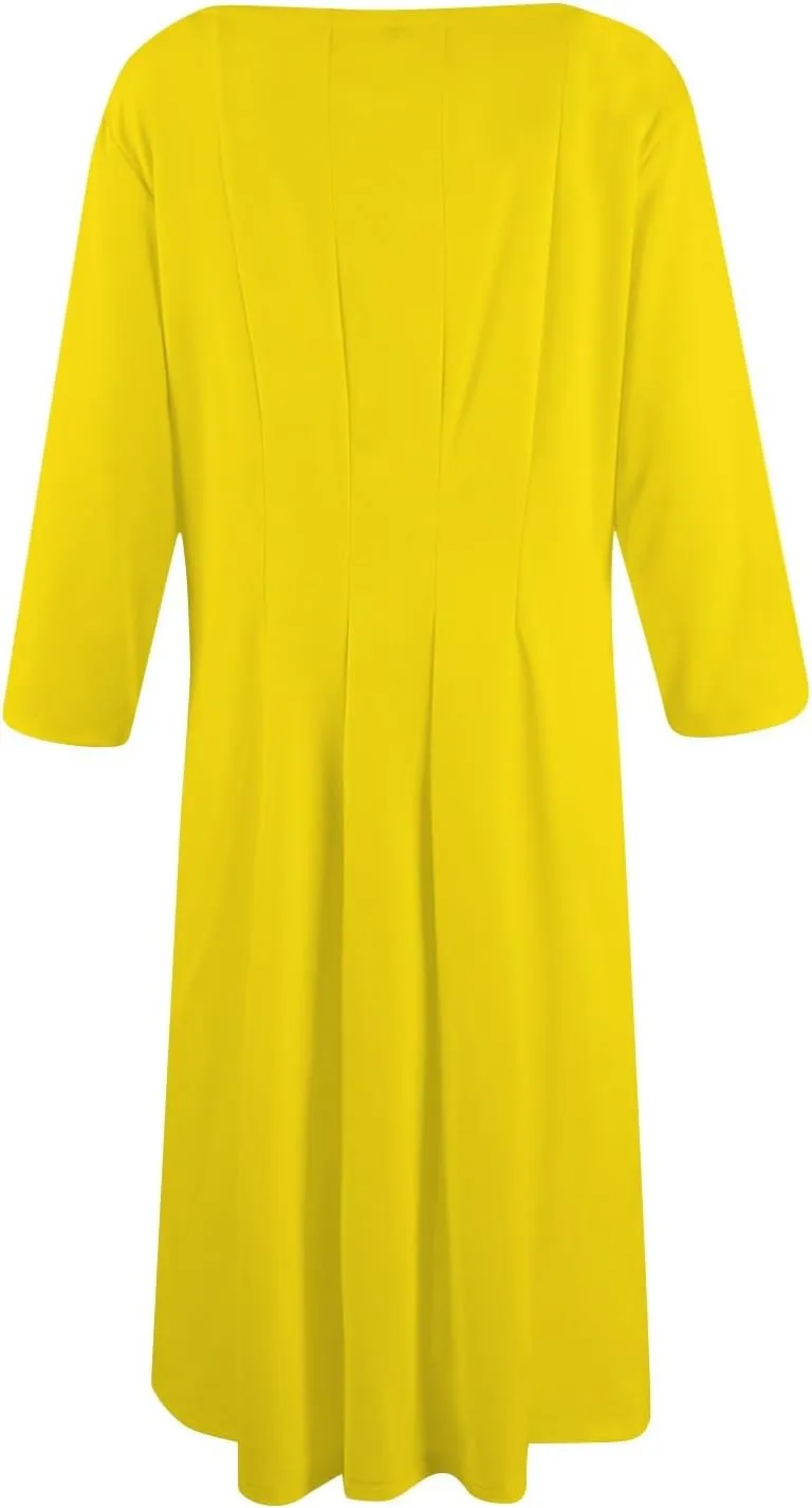 Womens 2025 Trendy Dresses Crew Neck 3/4 Sleeve A Line Loose Casual Midi Dress with Pockets